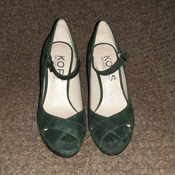 KORS MICHAEL KORS-Padova-Dark Green Suede Platform Pumps-Near Mint-Size 6M - Picture 3 of 7
